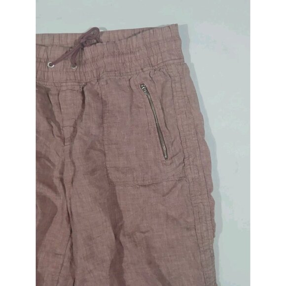 Athleta Cabo 100% Linen Pull On Wide Leg Pants Size 14P Petite Pink Casual - Picture 4 of 10